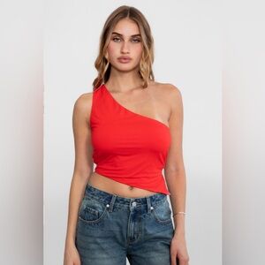 One Shoulder Asymmetrical Top Red